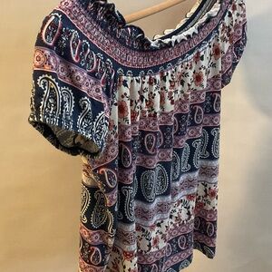 Ultra Flirt Navy and Red Floral Paisley Blouse
